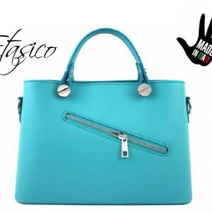 Leather Bag Made in Italy Aqua Teal Purse Handbag